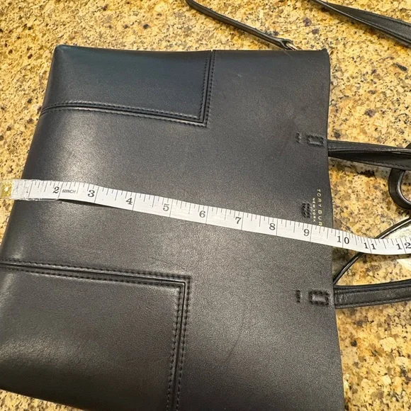 Tory Burch Block T Mini Tote Bag Black Leather 2-way Crossbody Handles - Picture 4 of 16
